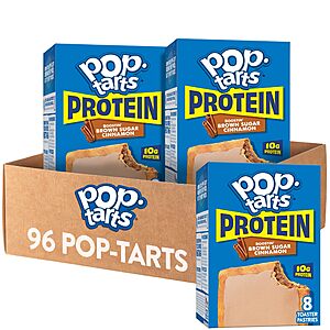 [S&S]$22.19: Pop-Tarts Protein Toaster Pastries, 10g Protein, Boostin' Brown Sugar Cinnamon (12 Boxes, 96 Pop-Tarts) at Amazon