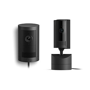 All-new Ring Outdoor Cam Plus Plug-In, Black with Ring Pan-Tilt Indoor Cam, Black at Amazon