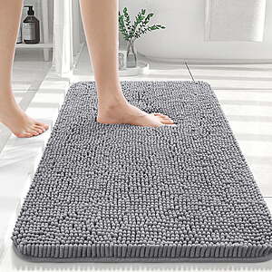 30" x 20" Buganda Chenille Bath Mat w/ Rubber Backing (Grey) $8 