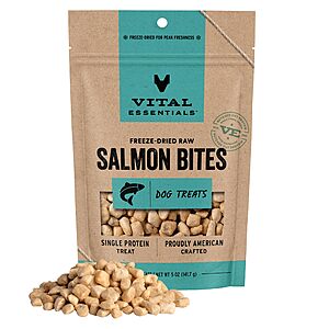 5-Oz Vital Essentials Freeze Dried Salmon Bites Dog Treats $6.90 w/ S&S