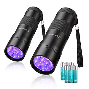 2-Pk Consciot 12 Led Uv 395Nm Black Light Mini Flashlight