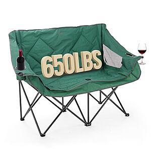 39.99:ARROWHEAD OUTDOOR Portable Folding Double Duo Camping Chair w/ 2 Cup & Wine Glass Holder at Amazon