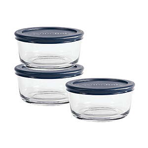 3-Pk Anchor Hocking 2-Cup Round Glass Food Storage Containers w/ Lids