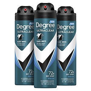 3-Pk 3.8-Oz Degree Men UltraClear Black + White Antiperspirant Deodorant Dry Spray $5.30