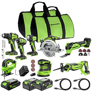 $321.83: GREENWORKS 24V 8-Tool Combo Kit | Brushless Tools, Batteries & Charger Included at Amazon