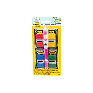 $3.13: Post-it Flags, 1 x 1.7 in, Multicolor, 4 Dispensers, 50 Flags/Dispenser at Walmart.com