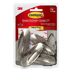 (4 Hooks)Command Medium Designer Hooks, Brushed Nickel $9.28  + Free S&H w/ Walmart+ or $35+