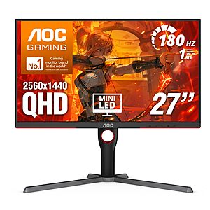 AOC 27 Inch Gaming Monitor QHD 180Hz Mini-LED HDR1000 (Q27G3XMN) $229.99 + Free S&H at Amazon