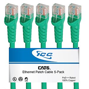 $2.95: (5-Pack) ICC CAT6 Ethernet Patch Cords 10 FT, UTP 24 AWG UL Listed, PoE++ @Amazon