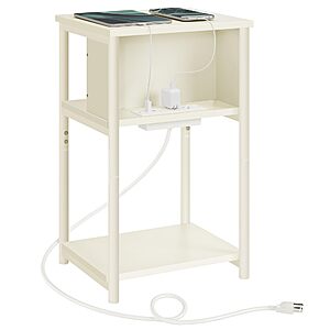 VASAGLE 3-Tier Side Table with Charging Station (Cream White) + Free S&H at Amazon