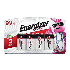 Select Accts[S&S,AC]4 Pack Energizer Alkaline MAX 9V Batteries $5.48 + Free S&H w/ Prime or $35+