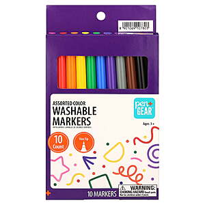 10 Count Pen+Gear 1mm Washable Markers, Fine Tip, Assorted Colors $0.74 + Free S&H w/ Walmart+ or $35+