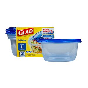 3 Ct 42 Oz Glad GladWare Tall Entree Containers, Large Square $5.08 + Free S&H w/ Prime or $35+