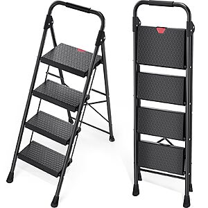 KINGRACK 4-Step Folding Ladder with Handrail Black 800 lb Capacity $43.72 + Free S&H at Amazon