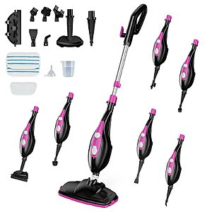 $39.86: OLIXIS 10-in-1 Steam Mop 1550W Handheld Steam Cleaner with 16.4FT Cord and 2 Washable Pads Black Pink at Amazon