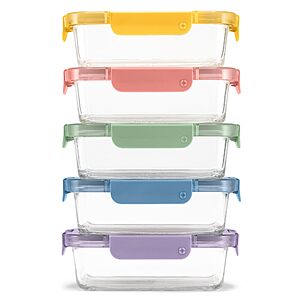 $19.99: Ello Color Lock 3.4 Cup Glass Meal Prep Containers & Lids, 5 Pack, Desert at Amazon