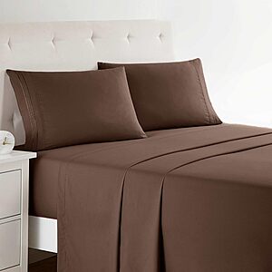 $7.74: Clara Clark 1800 Series 4-Piece Full Sheet Set Deep Pocket Chocolate Brown at Amazon