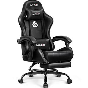 N-GEN GAMING High Back Gaming Chair w/ Footrest (Black) $80 + Free S&H