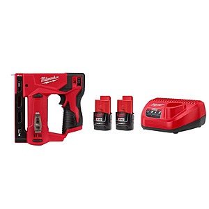 Milwaukee M12 12-Volt Lithium-Ion Cordless 3/8 in. Crown Stapler with M12 Compact 2.0 Ah Battery (2-Pack) Starter Kit and Charger $119