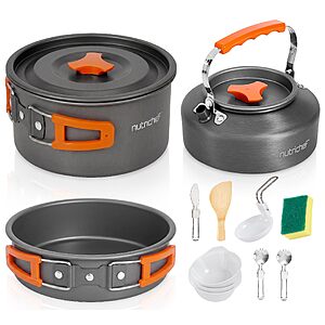 15 Pcs NutriChef Camping Cookware Set  Hiking & Travel with Mesh Bag (Grey) $14.99 + Free S&H at Amazon