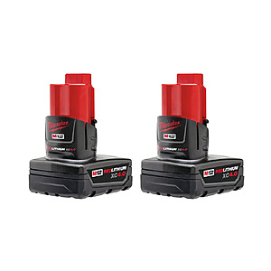 $69: 2 Pack Milwaukee M12 REDLITHIUM XC4.0 Extended Capacity Battery at Fasteners Inc