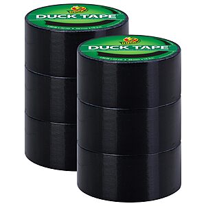 6 Pack Duck Tape Brand Color Duct Tape, 1.88 in x 20 Yds, Black Project Pack $11.53 + Free S&H w/ Prime or $35+