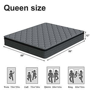 $169.88: Mocangtu 12" Queen Hybrid Mattress, Gel Memory Foam & Pocket Coils, Medium Firm, Cooling Support at Walmart.com