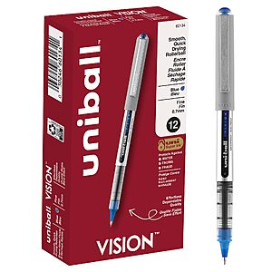 [S&S]12 Ct uni-ball uniball Vision Rollerball Pens with 0.7mm Fine Point(Blue) $9.57 + Free S&H w/ Prime or $35+
