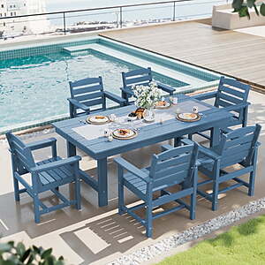 SERWALL7-Piece Outdoor Dining Table Sets with Umbrella Hole(Navy Blue/Black) $509.99 + Free S&H at Walmart