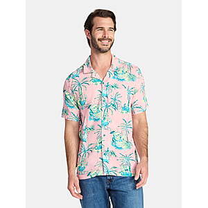 SpongeBob SquarePants Men's Graphic Button-Up Shirt (Pink)