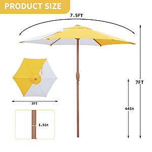 $18.99: Ainfox 7.5ft Beach Round Market Patio Umbrellas, UV Resistant (Yellow, No Tilt) at Walmart.com