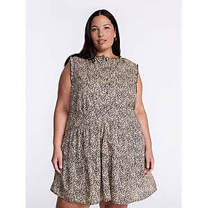 $5.55: Terra & Sky Women's Plus Sleeveless Button Front Tiered Cotton Mini Dress (Sizes 2X-4X, Ditsy Fields Dark Navy) at Walmart.com