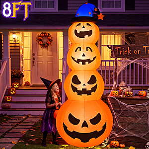 Qunler 8ft Halloween Pumpkin Stack Inflatable Decoration with Witch Hat $24.98 + Free S&H w/ Walmart+ or $35+