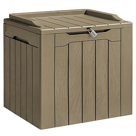 $25.59*:Homall 31 Gallon Outdoor Deck Box In Resin with Seat, Light Coffee at Walmart