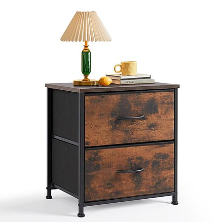 $15.50*：Small 2-Drawer Nightstand, Fabric Dresser End Table with Wooden Top for Bedroom/Closet/Entryway, 11.8" D × 18" W × 20", Brown