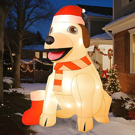 $19.99*:GVDV 7 FT Christmas Inflatable Lab Dog with Bright LED, Blow Up Decoration for Outdoor & Indoor Holiday Party, Yard, Lawn, Home