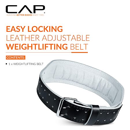$9.99*:CAP Barbell Premium Leather Weightlifting Belt – Heavy-Duty Support for Squats, Deadlifts, and Core Stability(Large, 4in W x 47in L)