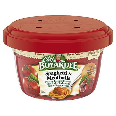 $5.76*:Chef Boyardee Spaghetti and Meatballs in Tomato Sauce, Microwave Food, 7.5 OZ Microwaveable Bowl (12 Bowls)