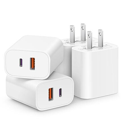 $9.99*:[4 Pack] USB C Charger Block Fast Charging Multiport Adpater [PD 20W USB-C & QC 3.0 USB-A Port] for iPhone 17/16/15/14/13/12/11/X/8, iPad, Galaxy, Google & More