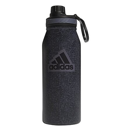 $16.31*:adidas 1 Liter (32 oz) Metal Water Bottle, Hot/Cold Double-Walled Insulated 18/8 Stainless Steel, Twill Black/Black/Grey Five, 32 Ounces