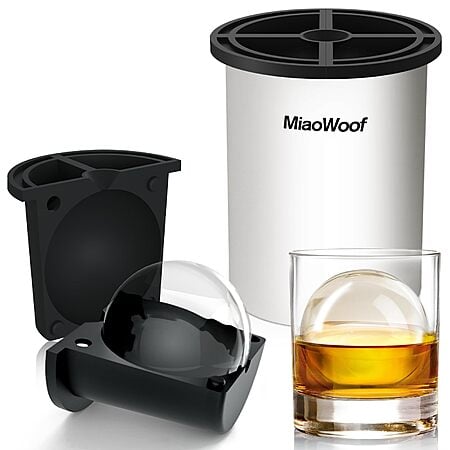 $9.99*:Clear Ice Cube Maker, 2.5 Inch Stainless Steel Crystal Large Clear Ice Ball Maker, Silicone Ice Cube Mold for Cocktails, Drinks & Bourbon, Whiskey Gifts for Men (1 Pack)