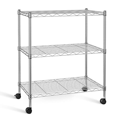 $25*:Simple Deluxe Heavy Duty 3-Shelf Shelving Unit with Wheels, Adjustable Steel Wire Shelving, Chrome Metal Shelf Organizer for Kitchen Organization and Storage, 750 lbs Capacity