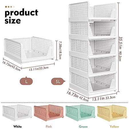 $36*:5-Pack SNSLXH Stackable Multifunctional & Foldable Closet Storage Basket
