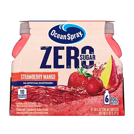 Ocean Spray® ZERO Sugar Strawberry Mango Juice Drink, Strawberry Mango Juice Drink Sweetened with Stevia, 10 Fl Oz Bottle, 6 Count (Pack of 1)~$3.12 With S&S @ Amazon