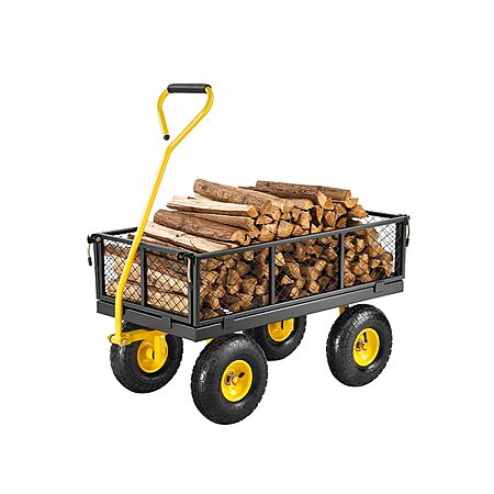 $61.9*:VEVOR 500 lbs Steel Garden Cart – Heavy Duty Wagon with 10" All-Terrain Tires, Removable Mesh Sides, 180° Rotating Handle, Pullable on Wheels at Amazon.com