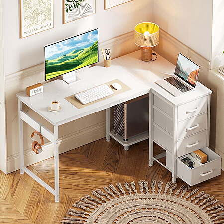 $44.99*: Casacomoda 48 inch Computer Desk with 4 Fabric Drawers(White) at Walmart.com
