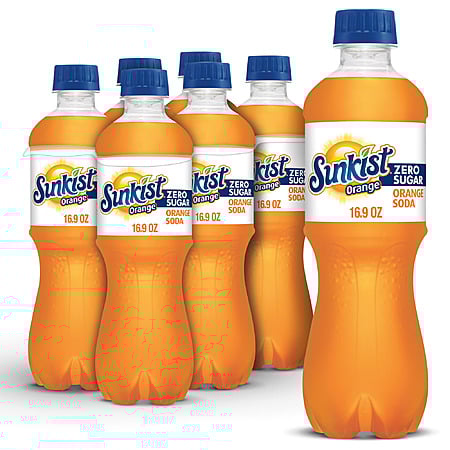 $3.77*:Sunkist Zero Sugar Orange Soda Pop, 16.9 fl oz, 6 Pack Bottles at Walmart.com