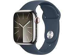 $249*:(NEW)Apple Watch Series 9 [GPS + Cellular 41mm] Smartwatch with Silver Stainless Steel Case with Storm Blue Sport Band S/M at Woot!