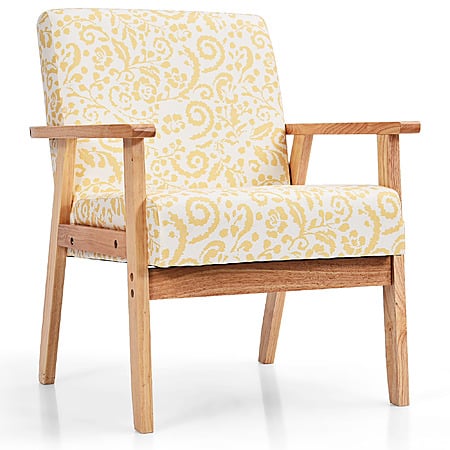 Costway Mid-Century Upholstered Accent Arm Chair w/ Wood Frame (Yellow Floral) $38.99 + Free Shipping at Walmart.com