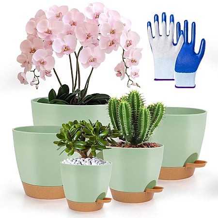$13.99*:5-Pk PHANCIR Self Watering Plant Pots w/ Nitrile Gloves (7", 6.5", 6", 5.5" & 5") at Walmart.com